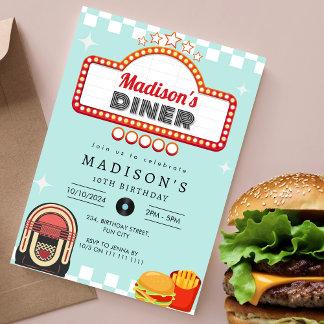 Vintager Diner Retro Birthday Sock Hop Einladung