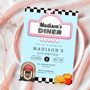 Vintager Diner Retro Birthday Sock Hop Einladung