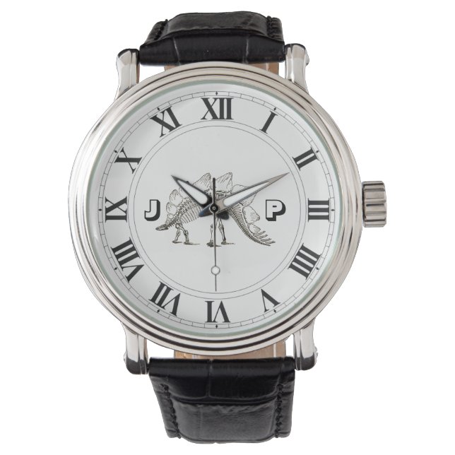 Vintager Dinosaurier Männerlederriemen Armbanduhr (Vorderseite)
