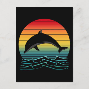 Vintager Dolphin-Sonnenuntergang Postkarte