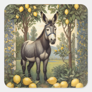 Vintager Donkey unter den Zitronenbäumen Quadratischer Aufkleber