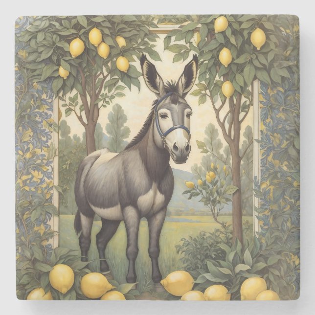 Vintager Donkey unter den Zitronenbäumen Steinuntersetzer (Vorderseite)