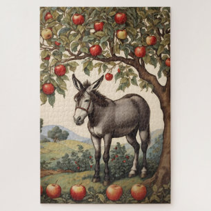 Vintager Donkey unter einem Apfelbaum
