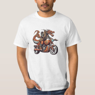 Vintager Drache beim Motorrad fahren T-Shirt