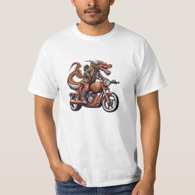 Vintager Drache beim Motorrad fahren T-Shirt (Vorderseite)