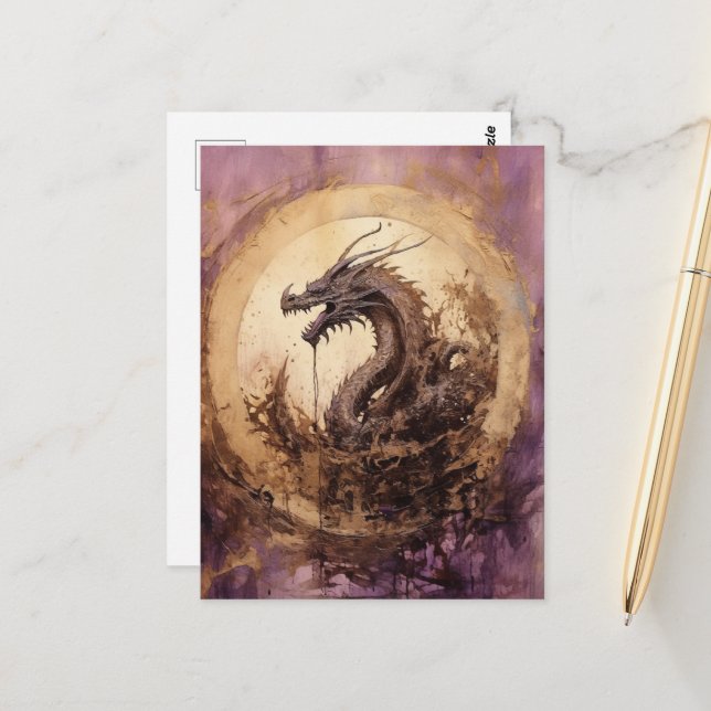 Vintager Drache Postkarte (Vorderseite/Rückseite Beispiel)