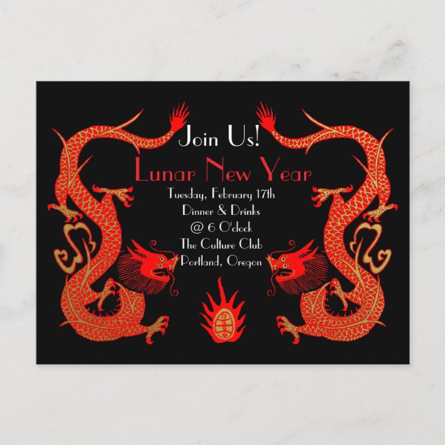 Vintager Drachenurlaub Rot und Gold Postkarte (Vorderseite)