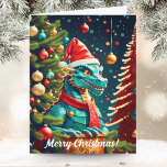 Vintager Dragon zu Weihnachten ai Karte<br><div class="desc">Dieses künstlerische Werk zeigt einen Vintagen Drachen,  der Weihnachten feiert.</div>