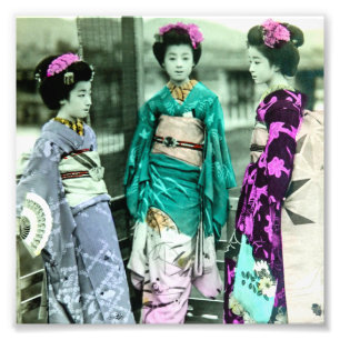 Vintager drei JungeGeisha in altem Japan Fotodruck