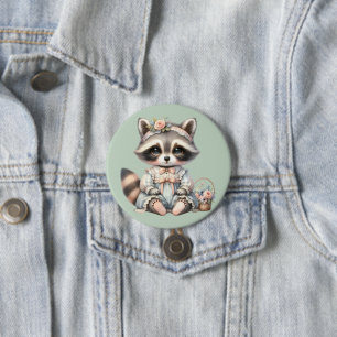 Vintager Dressierter Cottailcore Raccoon Pasta Button