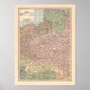 Vintager Druck mit 1923 Karten Polens Poster