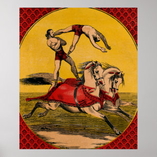 Vintager Druck von Bareback-Fahrern, die Stunts vo Poster