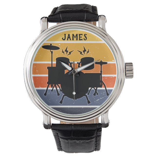 Vintager Drummer mit Individuelle Name - Armbanduhr (Vorderseite)
