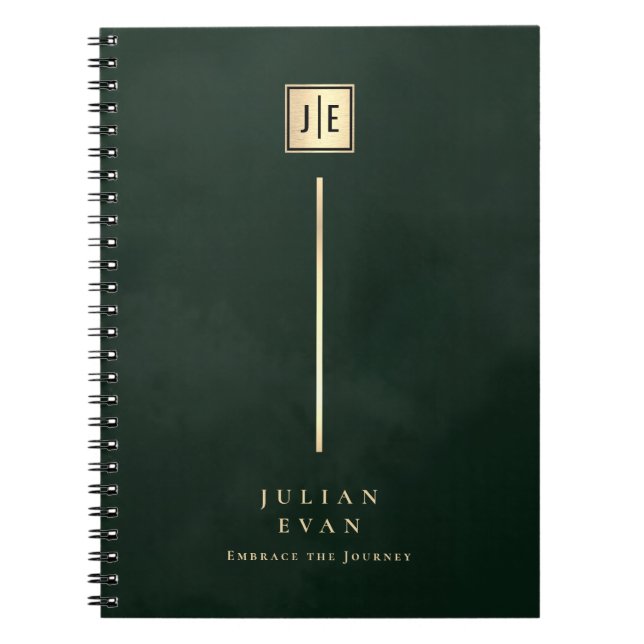 Vintager dunkler Smaragdgrün-Monogramm-Spiral Notizblock (Vorderseite)