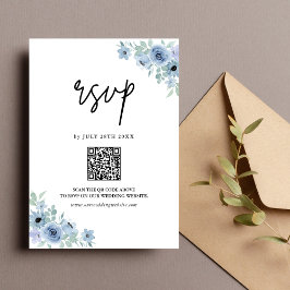 Vintager Dusty Blue Floral QR Code Hochzeit RSVP Karte