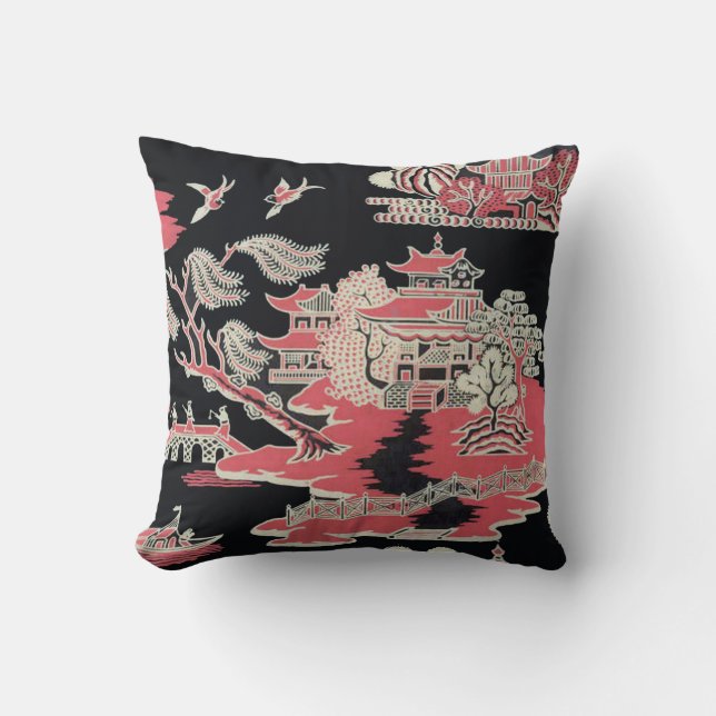 Vintager Edwardian Chinoiserie-KissenThrow Kissen (Vorderseite)