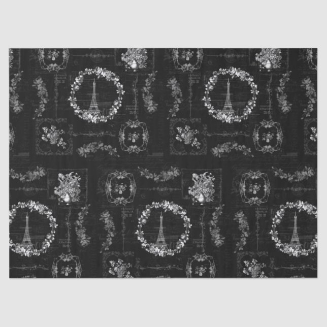Vintager Eiffelturm Black Ephemera Decoupage Seidenpapier (Vorderseite)
