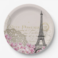 Vintager Eiffelturm Collage mit rosa Wildblumen