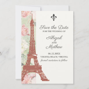 Vintager Eiffelturm Paris Grüne Hochzeit Save The Date