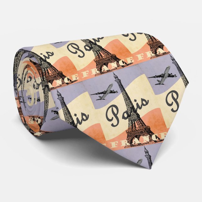 Vintager Eiffelturm Paris Krawatte (Gerollt)