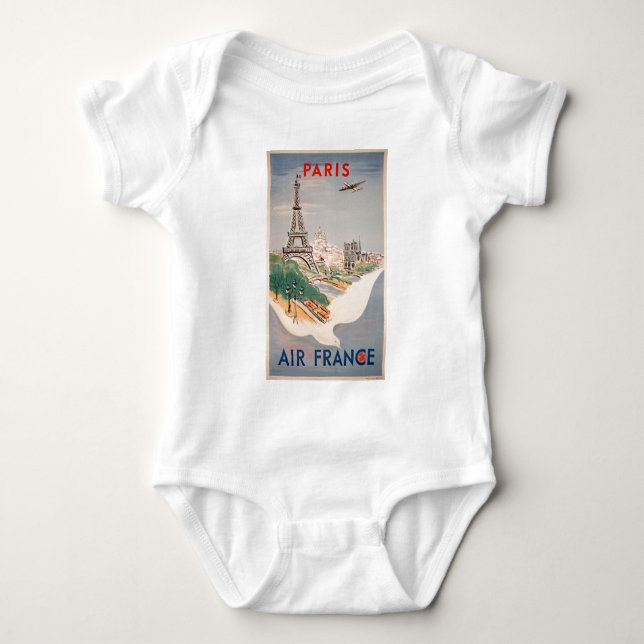 Vintager Eiffelturm Paris Luftreisewerbung Baby Strampler (Vorderseite)