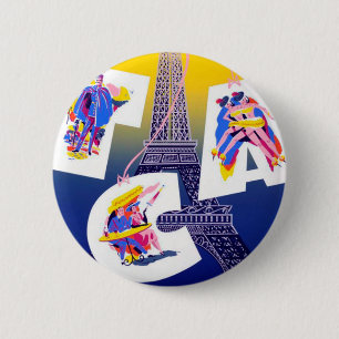 Vintager Eiffelturm Paris Luftreisewerbung Button