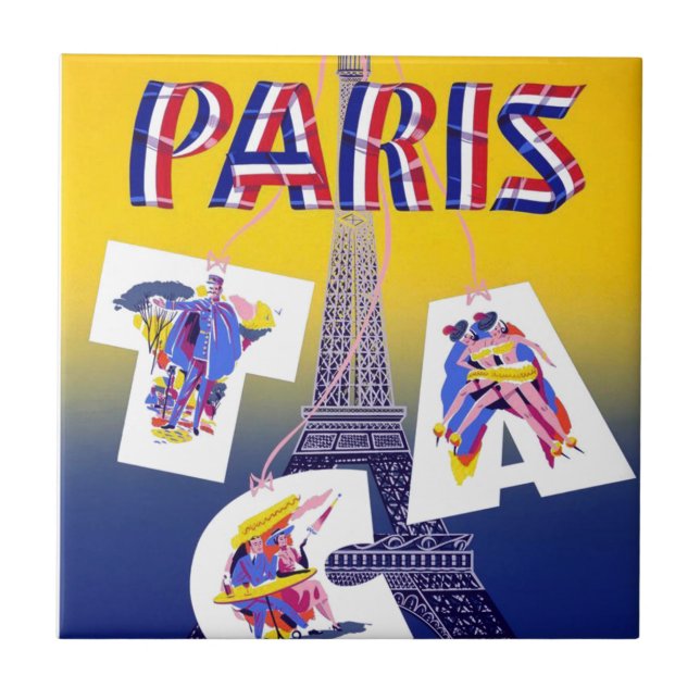Vintager Eiffelturm Paris Luftreisewerbung Fliese (Vorderseite)
