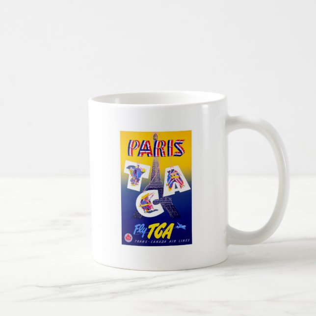 Vintager Eiffelturm Paris Luftreisewerbung Kaffeetasse (Rechts)