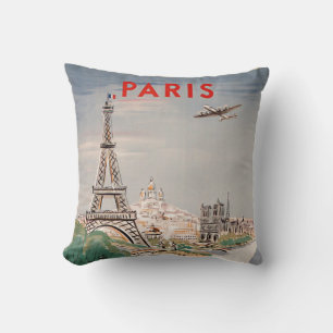 Vintager Eiffelturm Paris Luftreisewerbung Kissen