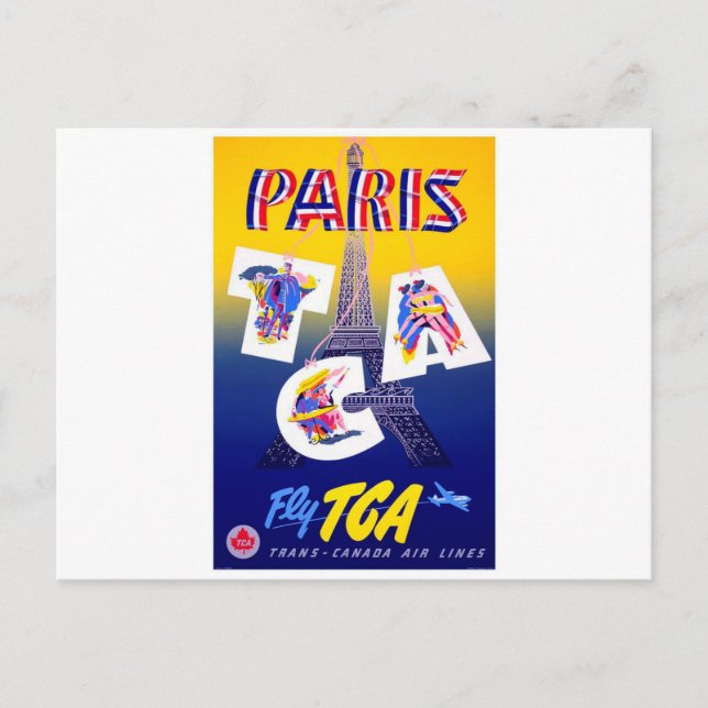 Vintager Eiffelturm Paris Luftreisewerbung Postkarte (Vorderseite)