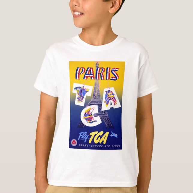 Vintager Eiffelturm Paris Luftreisewerbung T-Shirt (Vorderseite)