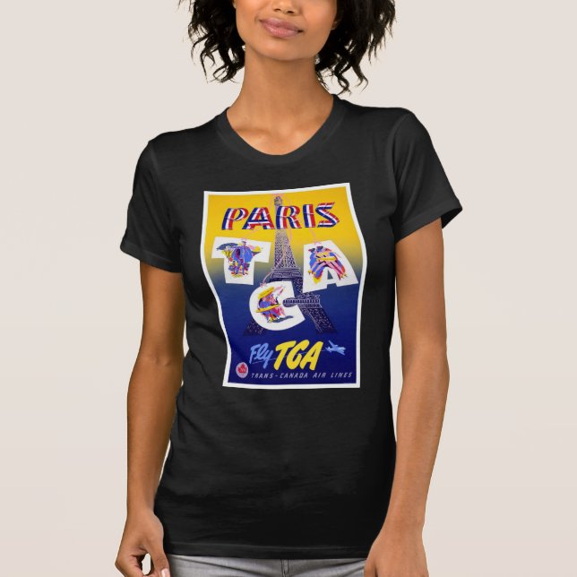 Vintager Eiffelturm Paris Luftreisewerbung T-Shirt (Vorderseite)