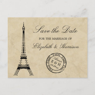 Vintager Eiffelturm Paris Postmark Save the Date Ankündigungspostkarte