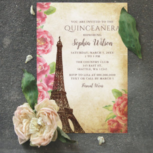 Vintager Eiffelturm Quinceañera Einladung