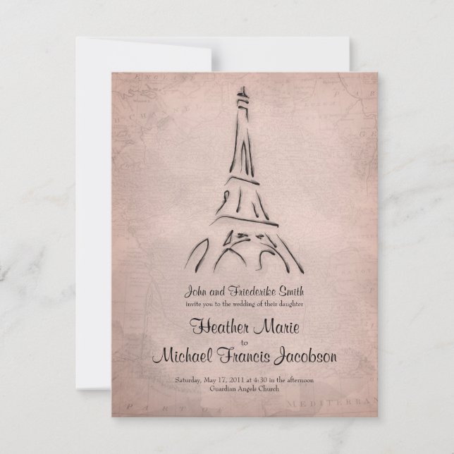 Vintager Eiffelturm Sepia Einladung zur Hochzeit (Vorderseite)