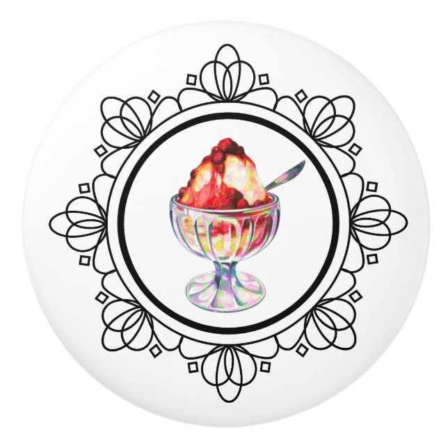 Vintager Eiscreme-Eiscremebecher-Keramikgriff Keramikknauf (Vorderseite)