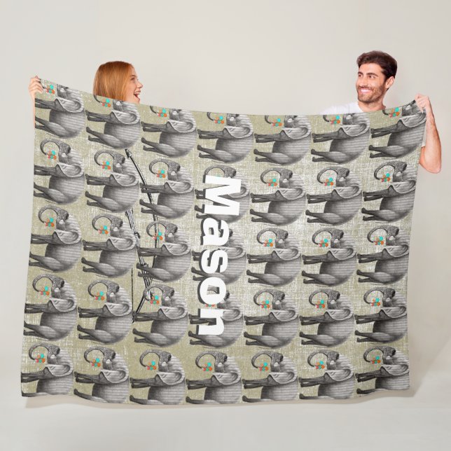 Vintager Elefant im personalisierten Kinderzimmer Fleecedecke (Beispiel)