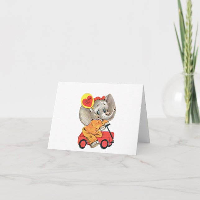 Vintager Elefant in Wagon Valentine Karte (Vorderseite)