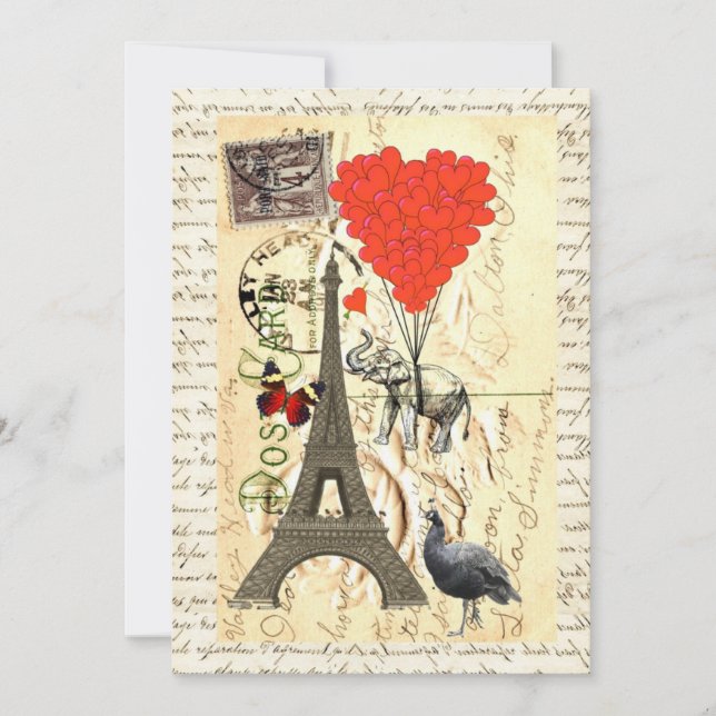 Vintager Elefant und Luftballons aus rotem Herzen (Vorderseite)