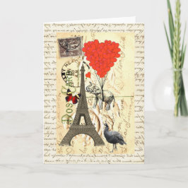 Vintager Elefant und Luftballons aus rotem Herzen Karte