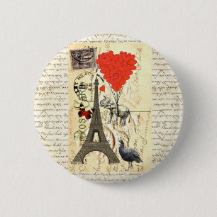 Vintager Elefant und rote Herzballone Button