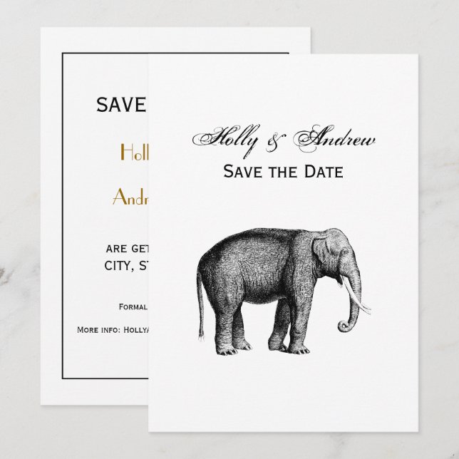 Vintager Elefant Zeichne Einladung (Vorne/Hinten)