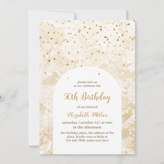 Vintager Elegant Gold Glitzer 50. Geburtstag Einladung (Vorderseite)