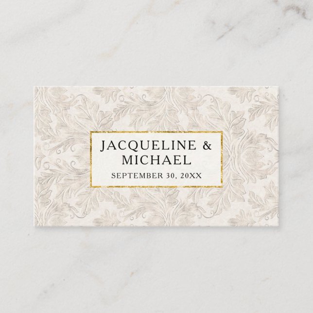 Vintager eleganter Gold Glitzer Gilded Damask Crem Platzkarte (Vorderseite)