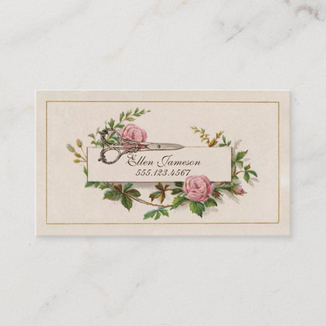 Vintager, eleganter Haarstil, rosa Blüte Visitenkarte (Vorderseite)