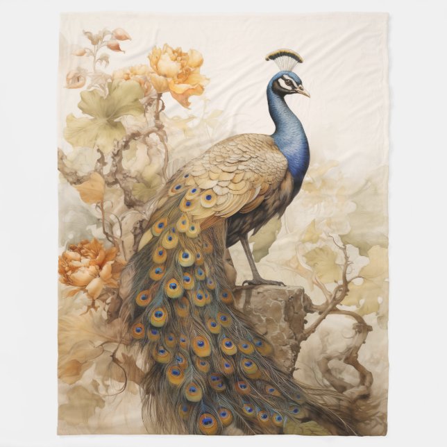 Vintager Eleganter Pfau Fleecedecke (Vorderseite)