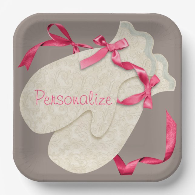 Vintager, eleganter Winter-Fanttenband Pappteller (Vorderseite)