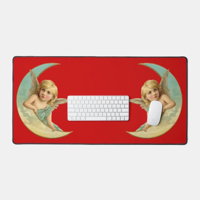 Vintager Engel auf dem Mond Schreibtischunterlage (Tastatur & Maus)