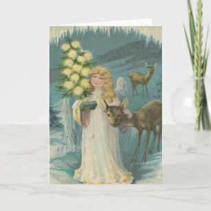 Vintager Engel Deer Snowy Winterwald Weihnachten