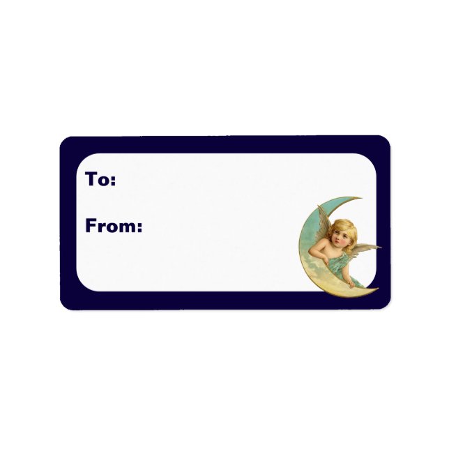 Vintager Engel in Crescent Moon Adressaufkleber (Vorne)